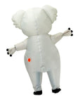 the back view of a person wearing an inflatable koala costume on a white background.