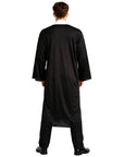 Person wearing a black robe on a white background
