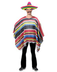 Adult Mexican Poncho (Red Blue Black Yellow Stripe)