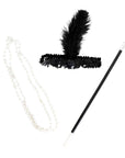 Deluxe 1920s Sequin Flapper Headband, Pearls, Cig Holder Set