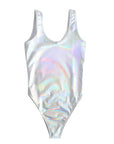 Silver Iridescent High Cut Leotard (Holographic)