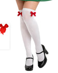 Over Knee Stocking with Bow (White with Red Bow)