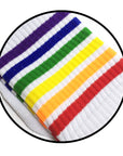 White Crew Socks with Rainbow Stripe