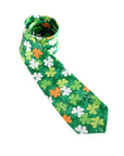 St Patrick's Day Green White Clover Pattern Tie