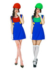 Adult Green Luigi & Red Mario Lady Costume Set