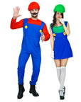 Adult Green Luigi & Red Mario Couple Costume Set