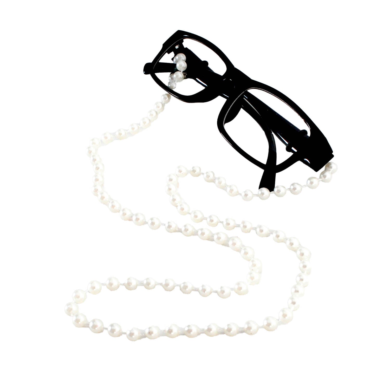 Black Rim Grandma Glasses with Pearl Chain