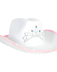 White Sequin Rim Cowboy Hat with Princess Tiara