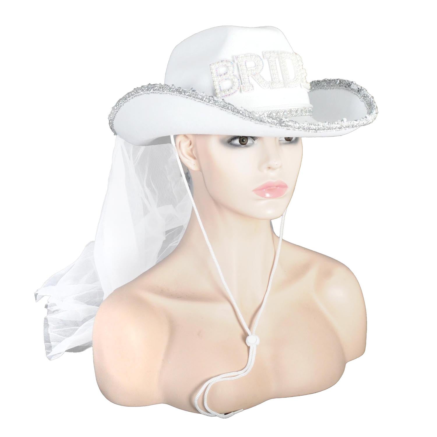 Deluxe Bride Cowboy Hat with Veil