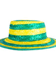 Green and yellow striped woven hat on a white background