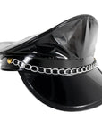 Faux Leather Black Cap with Chain
