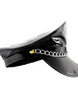 Faux Leather Black Cap with Chain
