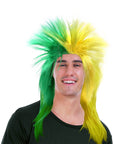 Aussie Yellow and Green Spiky Punk Rock Wig