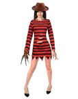 Adult Red Black Stripe Killer Lady Costume