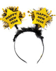 Happy New Year Gold Star Headband with Black Fluff