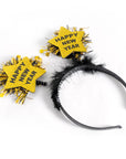 Happy New Year Gold Star Headband with Black Fluff