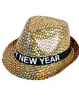 Happy New Year Metallic Trilby Hat (Black and Gold Triangles)