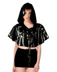 Adult Iridescent Metallic Mini Hooded Cape (Black)