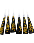 Happy New year Party Horns (Black with Gold Glitter) 6pk