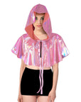 Adult Iridescent Metallic Mini Hooded Cape (Pink)