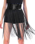 Sequin Belt with Fringe Skirt (Black)