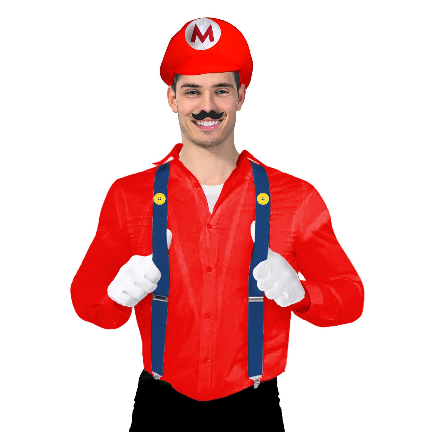 Adult Red Plumber Costume Kit (4pcs Set)