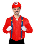Adult Red Plumber Costume Kit (4pcs Set)