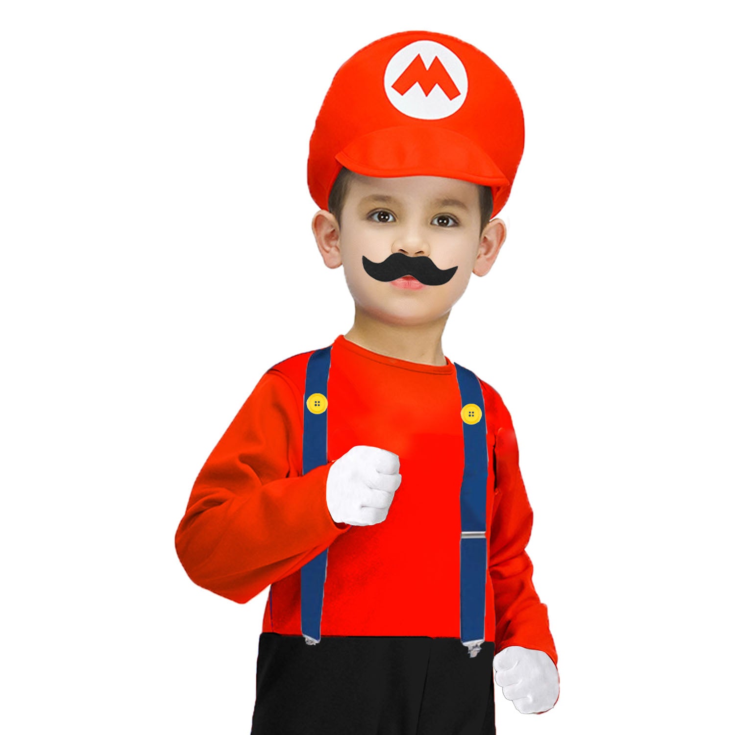 Children Red Plumber Costume Kit (4pcs Set)