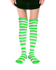 Over Knee Socks (Fluro Green/White Stripe)