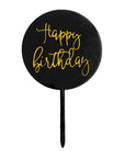Deluxe Happy Birthday Perspex Cake Topper (Black and Gold)