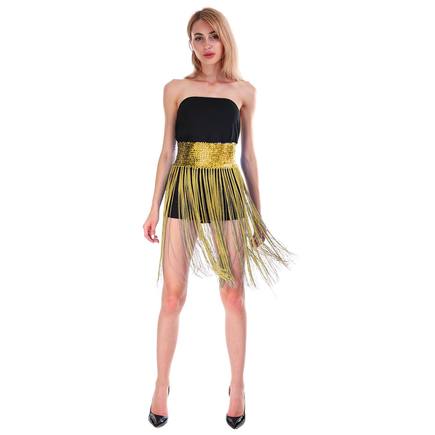 Sequin Belt with Fringe Skirt (Gold)  The Party Inventory