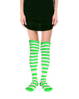 Over Knee Socks (Fluro Green/White Stripe)