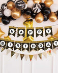 Black Happy Birthday Bunting with Gold Glitter Dots