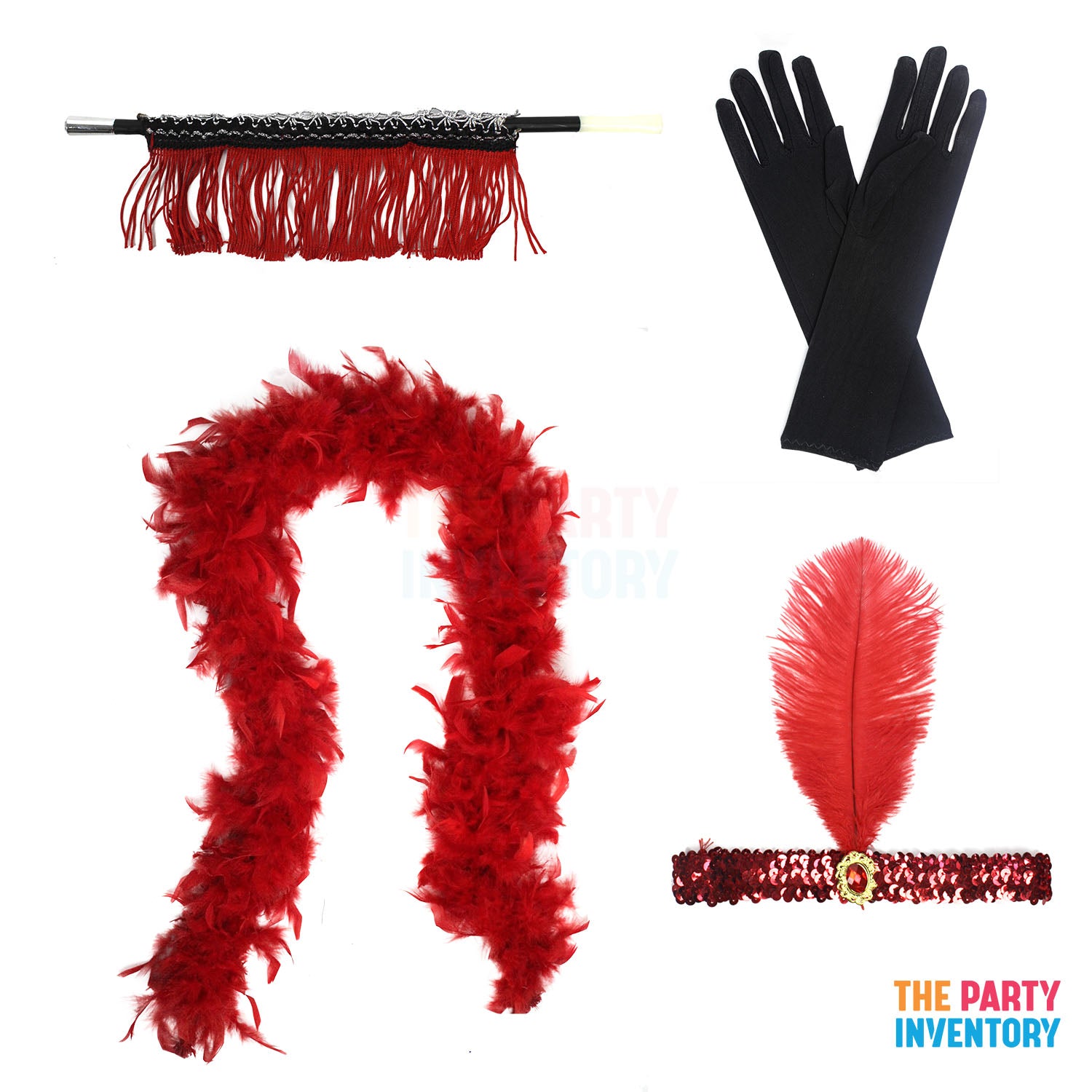 1920s Flapper Costume Kit (4 Piece Set) Red