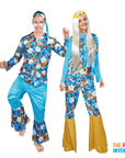 Adult Blue Hippie Man & Lady Couple Costume Set