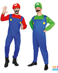 Adult Mario & Luigi Plumber Couple Costume Set