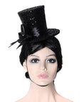 Mini Black Sequin Top Hat