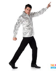 Adult Silver Sequin Look Disco Shirt