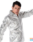 Adult Silver Sequin Look Disco Shirt