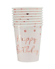 Rose Gold Happy Birthday Paper Cups 6pk