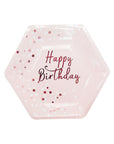 Rose Gold Happy Birthday Hexagon Paper Plates 6pk