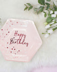 Rose Gold Happy Birthday Hexagon Paper Plates 6pk