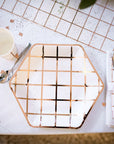 Hexagon Paper Plates with Rose Gold Grid (6pk)