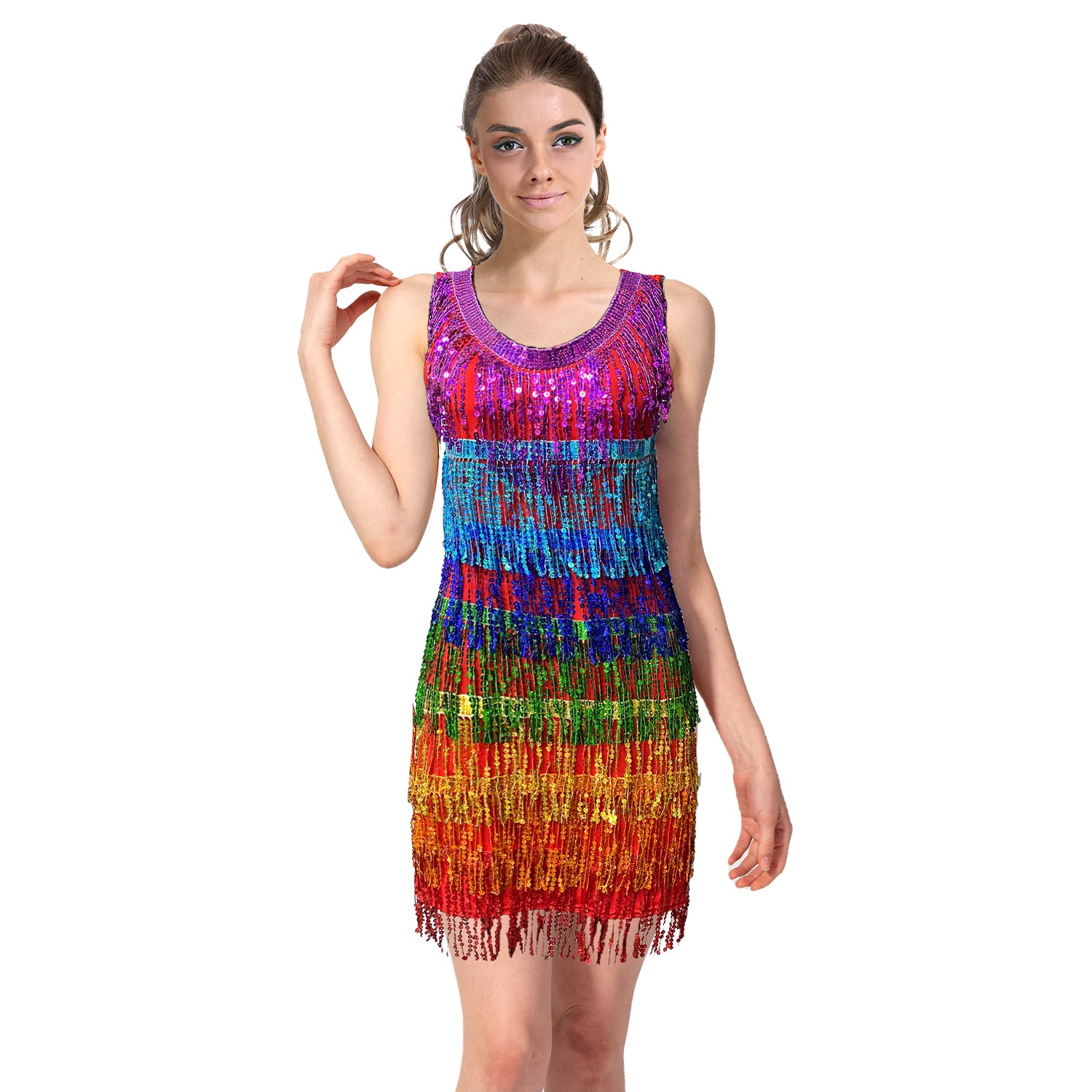 Adult Rainbow Sequin Fringe Dress – The Party Inventory