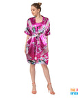 Ladies Hot Pink Peacock Satin Robe & Nightie Set