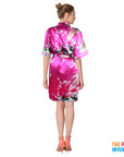 Ladies Hot Pink Peacock Satin Robe & Nightie Set