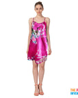 Ladies Hot Pink Peacock Satin Robe & Nightie Set