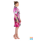 Ladies Hot Pink Peacock Satin Robe & Nightie Set