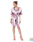 Ladies Light Pink Peacock Satin Robe & Nightie Set