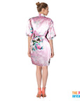 Ladies Light Pink Peacock Satin Robe & Nightie Set